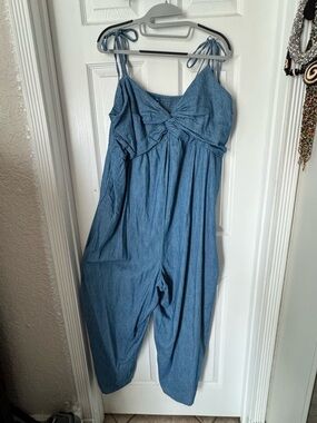 Old Navy Blue Denim Jumpsuit with Tie Straps